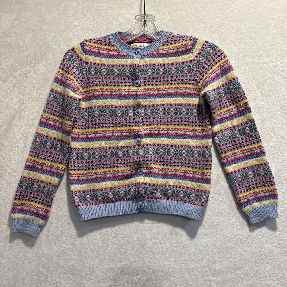 Mini Boden Fair Isle Multi Color Cardigan Sweater Girls Size 8-9Y Preppy
